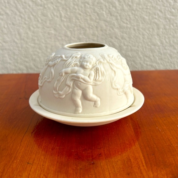 Lithophane Fairy Lamp Candle Holder Cherubs Angel Domed - Picture 2 of 6